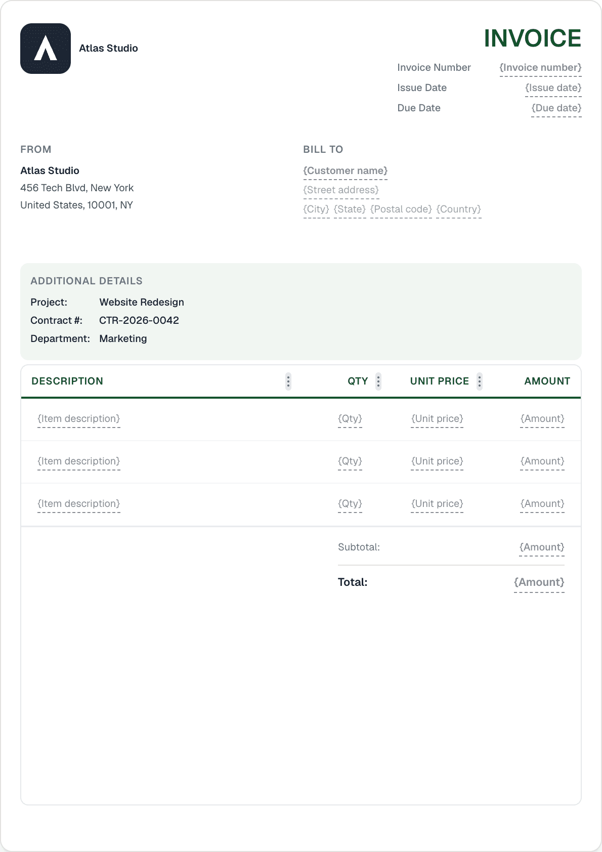 Accounting invoice template